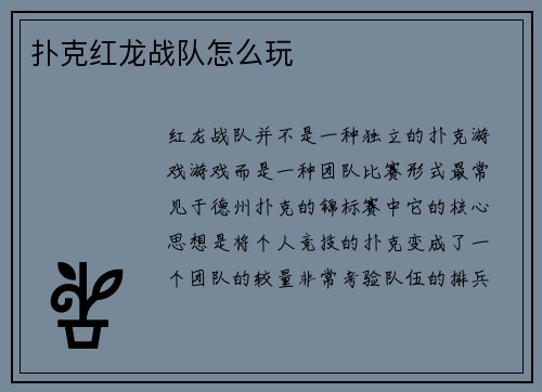 扑克红龙战队怎么玩